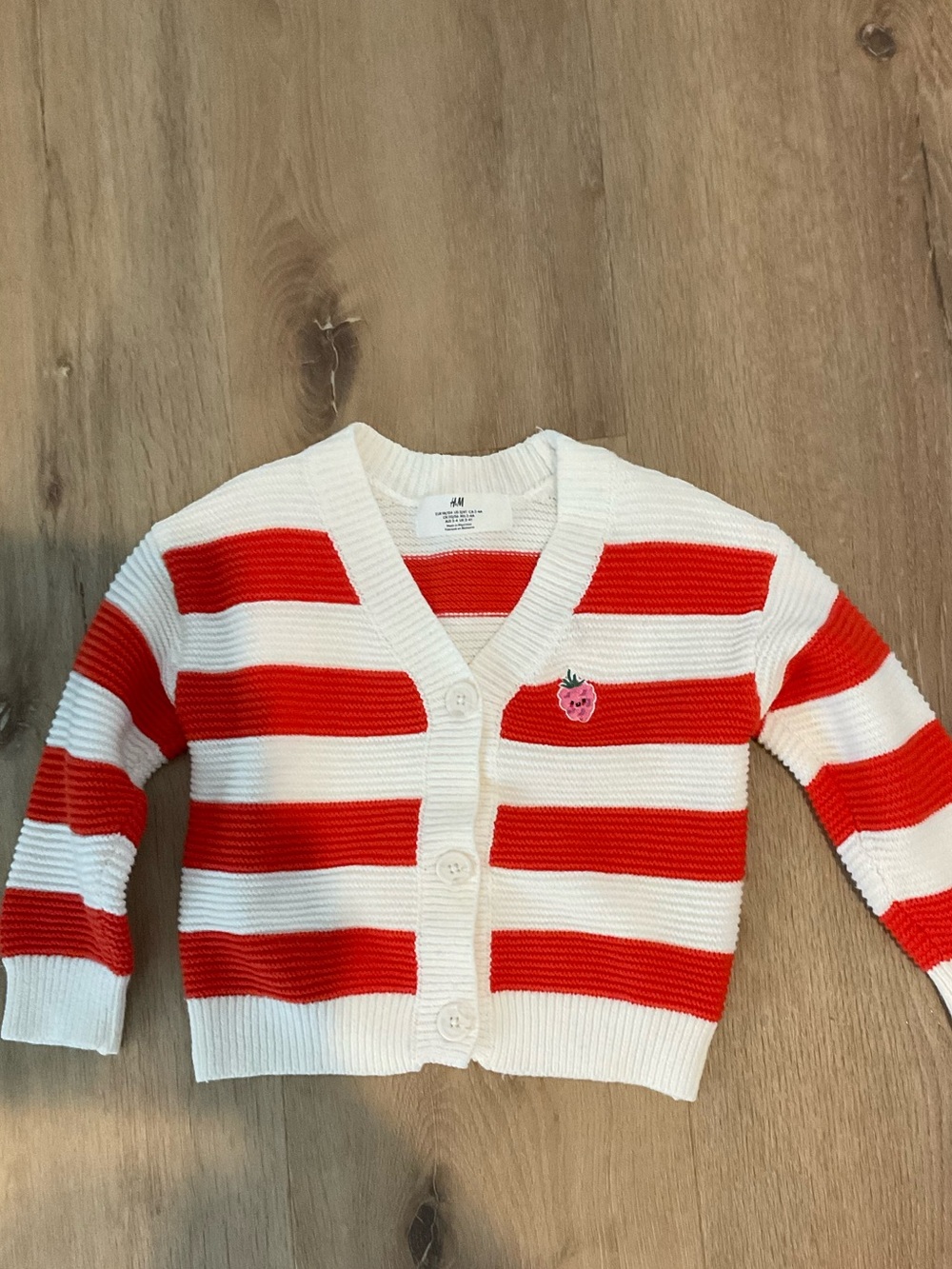 H&M Red & White Striped Kids Cardigan with Strawberry Patch